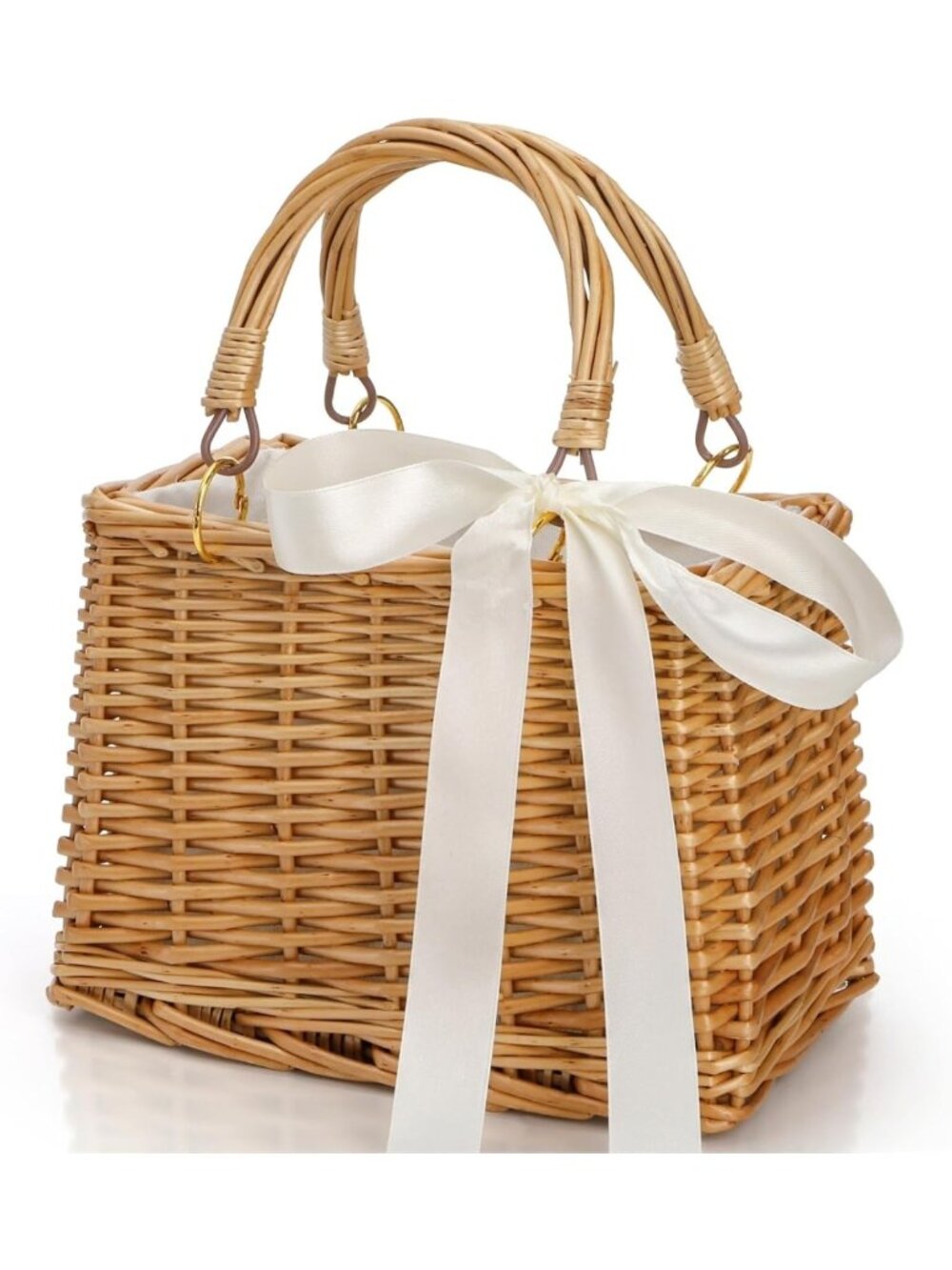 Handwoven Rattan Handbag, Wicker Basket Purse, Boho Clutch for Summer Travel
